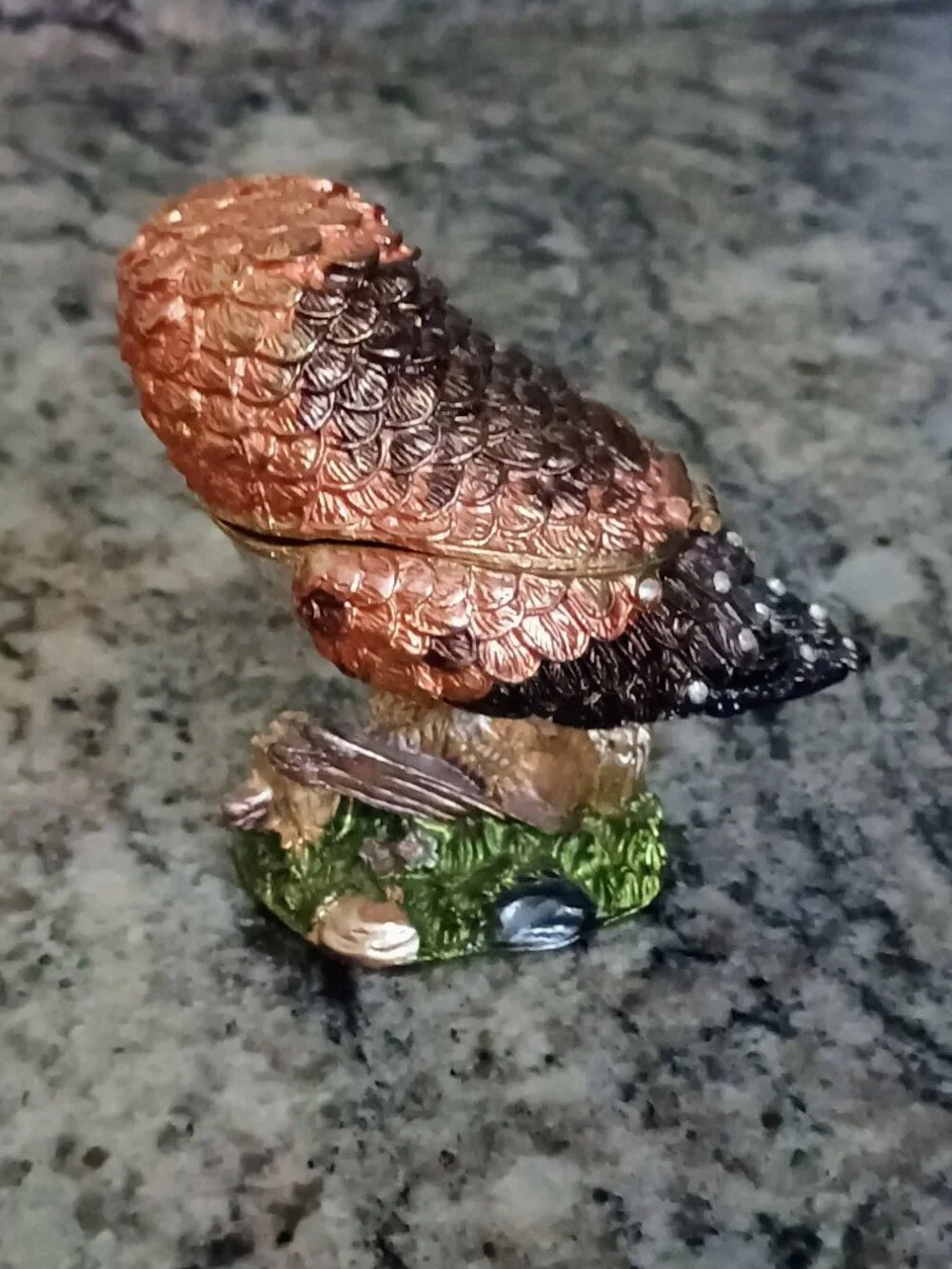 Owl Jeweled Enameled Trinket box